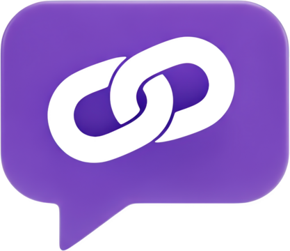 Purple speech bubble icon with black interconnected chain link symbol Connection transparent background