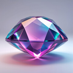 Sparkling faceted gemstone with iridescent purple and blue light reflections