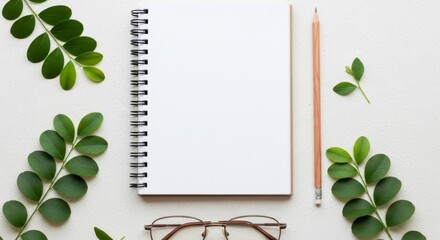 Blank notebook with a fresh green leaf border, perfect for nature-inspired designs