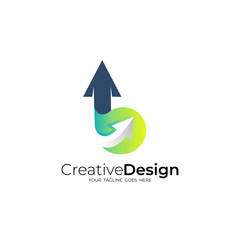 Arrow logo and letter B design combination, up icon, download logos