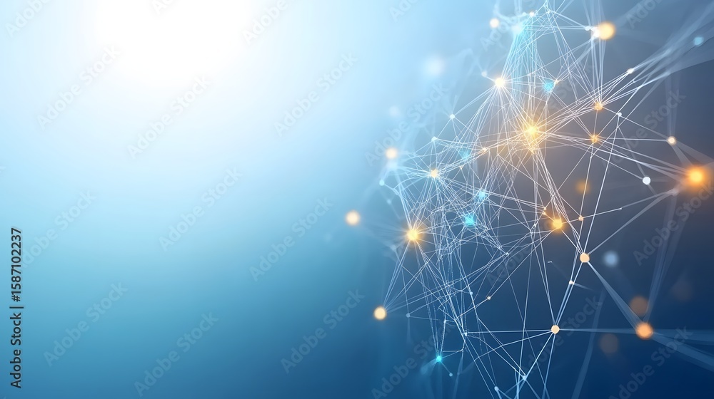 Poster abstract network design with glowing nodes.