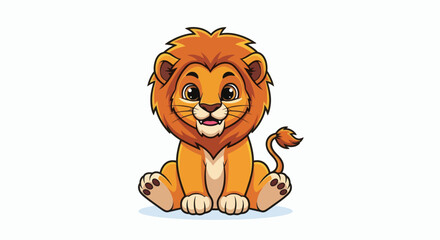 Fototapeta premium A cute cartoon baby lion sitting down with a friendly smile looking forward