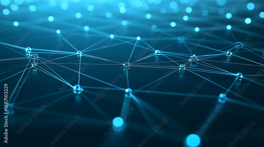 Poster abstract network design with glowing nodes and lines.