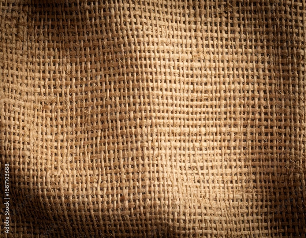 Aufkleber rustic burlap fabric texture with natural light and shadow, featuring a coarse woven pattern for bac