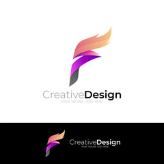 The F and fire logo are combined into a company logo. 3d style