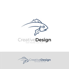 Simple fish logo with line design template, marine life logos
