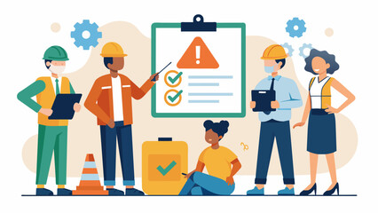 Regular safety meetings and inspections should be conducted to identify and address any potential safety hazards and ensure compliance with safety. Vector illustration