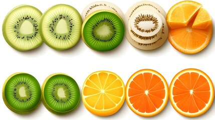 Top view of sliced kiwi and orange fruit.