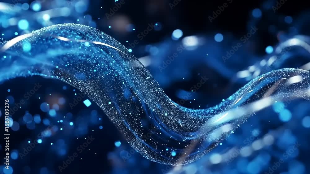 Aufkleber abstract blue wave with sparkling particles flowing through a dark background, creating a mystical a