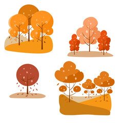 Vibrant Autumn Tree Collection. Various Autumn Trees Design Parts. Hand drawn vector set autumn tree elements.