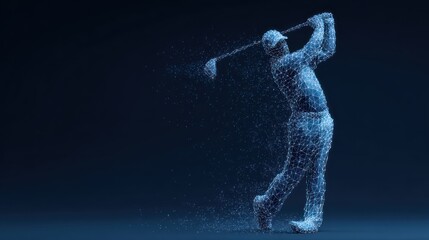 Golf player swinging abstract wireframe