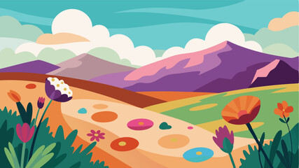 Fototapeta premium The tranquil prairie landscape transforms into a painters palette of wildflowers each one adding its own unique touch of color.