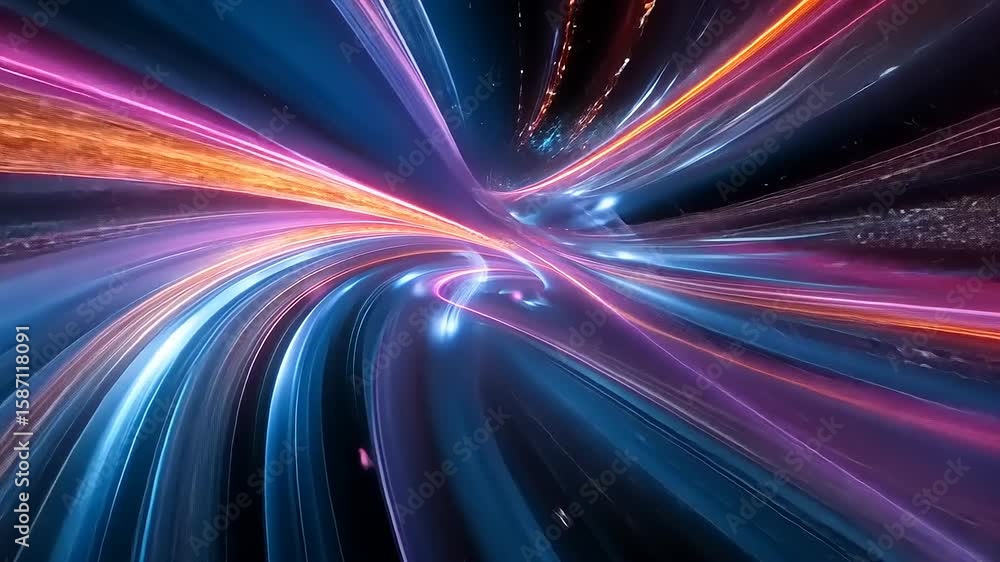 Poster abstract light trails creating a dynamic motion effect in a futuristic digital landscape at night
