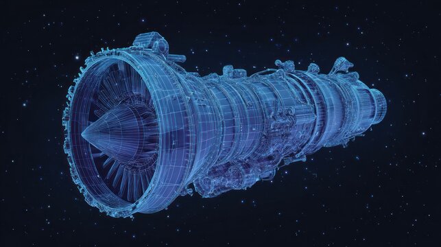 Detailed airplane jet engine wireframe design
