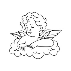 cute cherub on cloud line art illustration