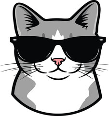 Cartoon cat wearing sunglasses, smiling.
