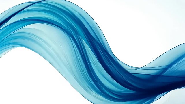 Flowing blue waves of translucent fabric gently undulating against a soft white background