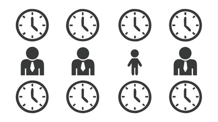 Visual Representation of Time Management and Human Resources Depicting Employee Productivity and Scheduled Deadlines with Clock and Person Icons