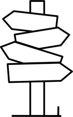A blank signpost with four directional arrows pointing in different directions, presented in a simple black and white outline.