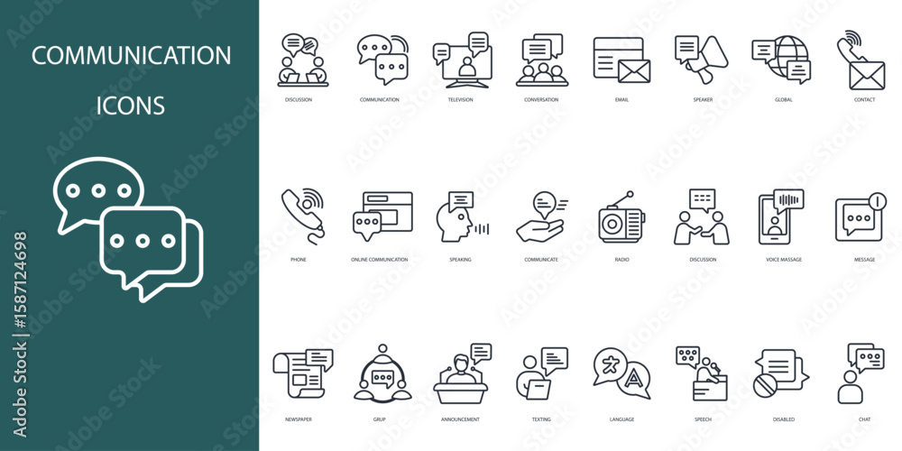 Poster communication icon set.vector.editable stroke.linear style sign for use web design,logo.symbol illus