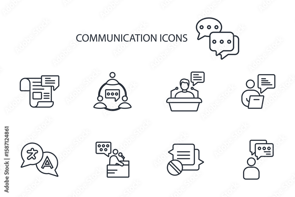 Poster communication icon set.vector.editable stroke.linear style sign for use web design,logo.symbol illus