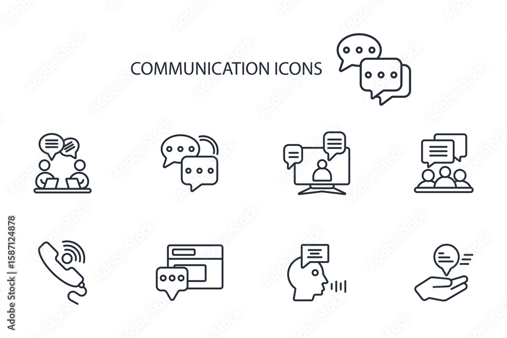 Poster communication icon set.vector.editable stroke.linear style sign for use web design,logo.symbol illus