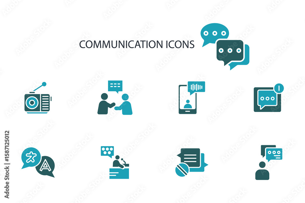 Poster communication icon set.vector.editable stroke.linear style sign for use web design,logo.symbol illus