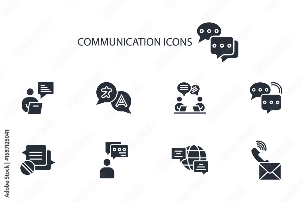 Poster communication icon set.vector.editable stroke.linear style sign for use web design,logo.symbol illus