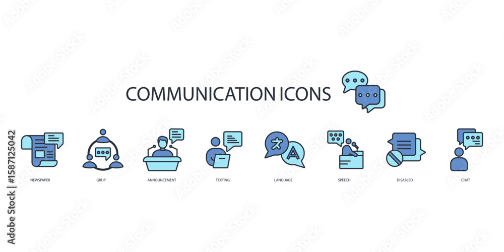 Poster communication icon set.vector.editable stroke.linear style sign for use web design,logo.symbol illus