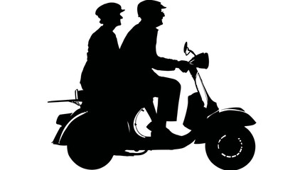 Senior Couple Riding a Classic Scooter Silhouette