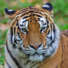 Fototapeta premium Close-Up of Alpha Male Tiger with Bokeh Leaf Background