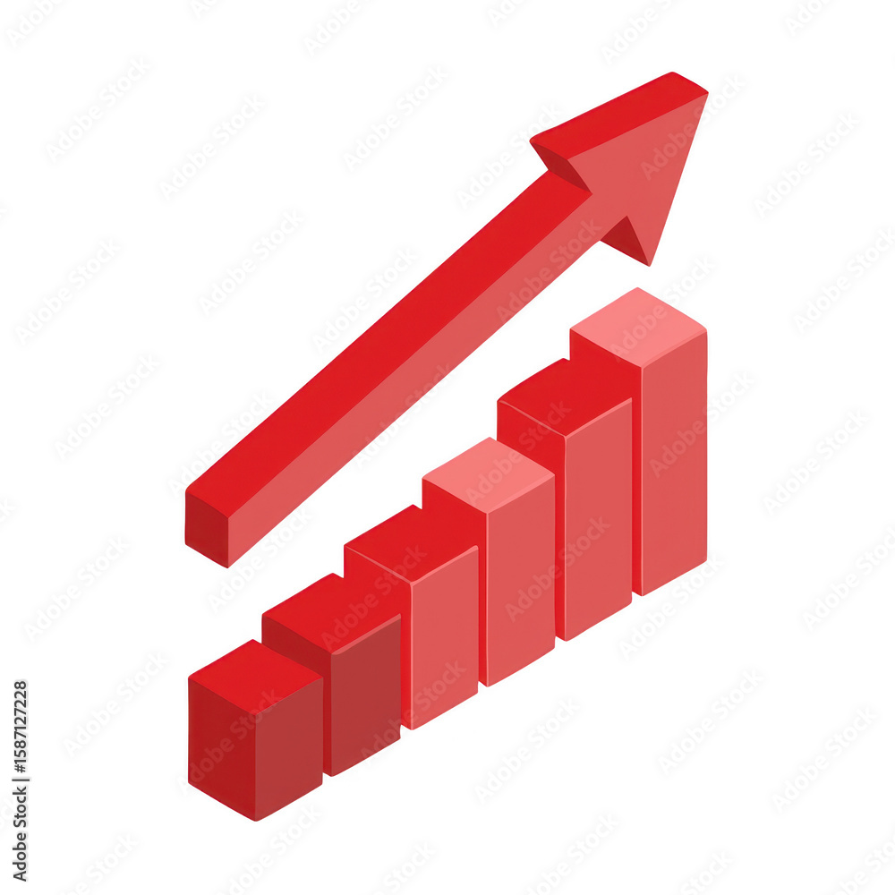 Poster red 3d bar chart arrow showing growth isolated on transparent background