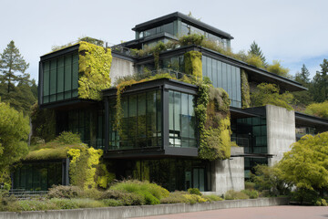 contemporary architectural facade showcasing innovative designs featuring homes with green roofs and vertical