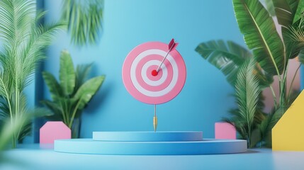 Pink target arrow success tropical studio scene
