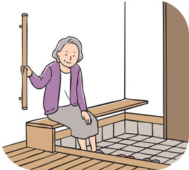 玄関の手摺とベンチ