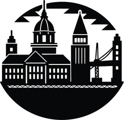 Fototapeta premium City Emblem with Historical Buildings Vector Silhouette