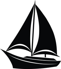 Sailboat with Large Curved Sail Vector Silhouette
