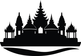 Obraz premium Asian Pagoda Temple Complex Vector Silhouette 