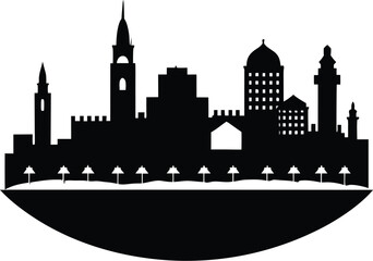 Obraz premium Old Town Clock Tower Vector Silhouette 