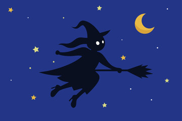 Fototapeta premium Starry Sky with Creepy Witch Silhouette