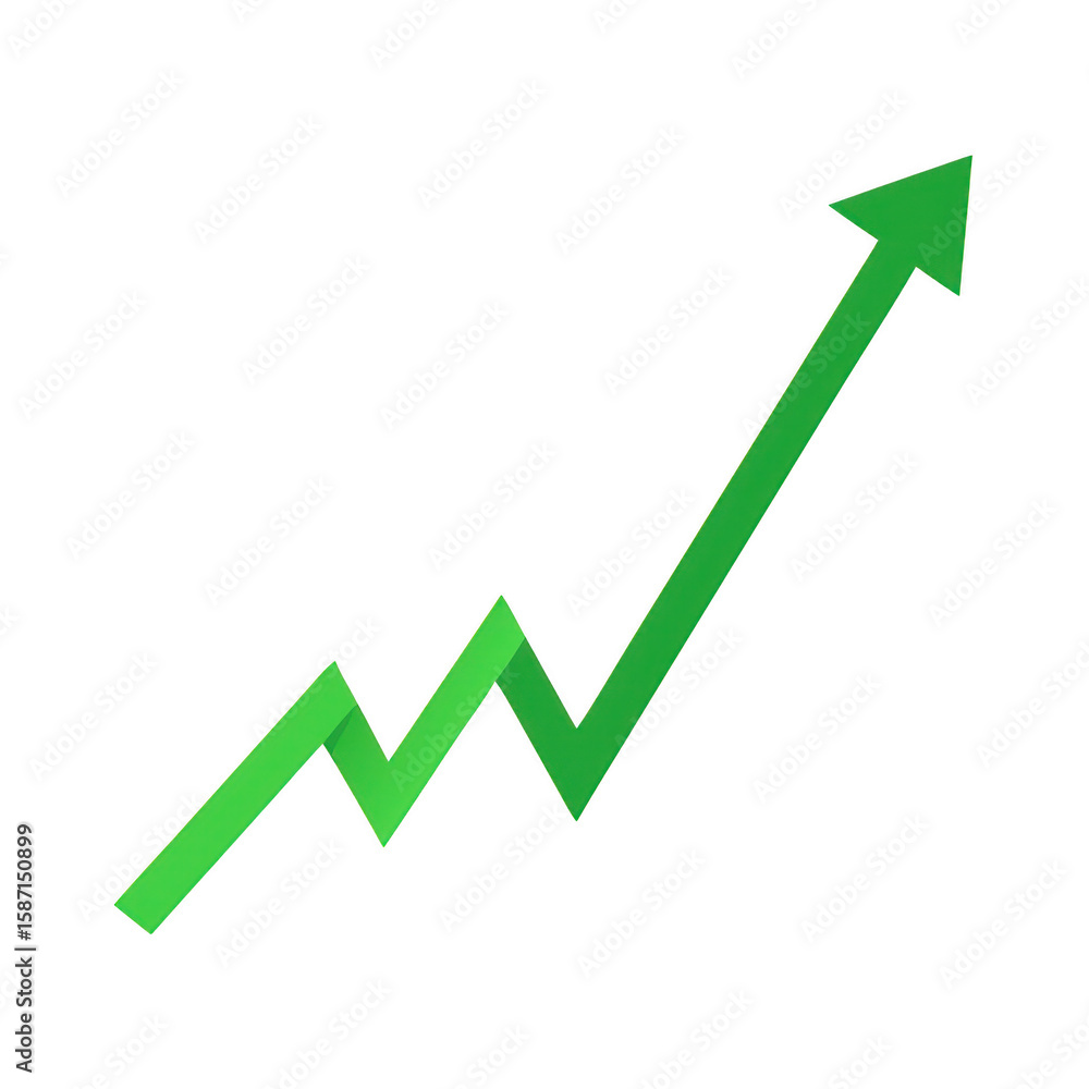 Poster green upward arrow graph on transparent background