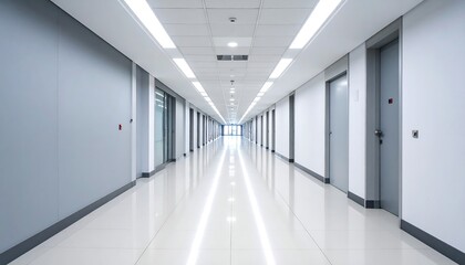 Empty hospital corridor, bright and clean