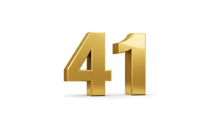 Metallic Gold Number Forty-one on White Background