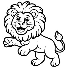 Fototapeta premium A smiling cartoon lion cub wearing a crown and a polka-dot bow tie.