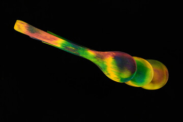 Colourful hand dyed wooden spoons dyed with food colouring