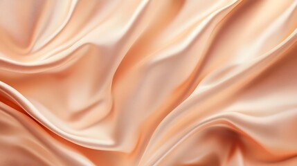 Fototapeta premium Close-up view of soft, flowing peach-toned silk fabric.