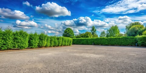 Fototapeta premium Parking lot surrounded by a bush with green leaves