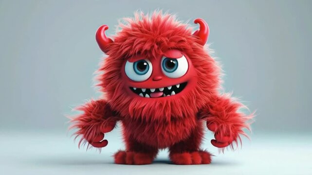 Cute red furry monster 3D cartoon character