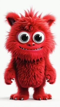 Cute red furry monster 3D cartoon character