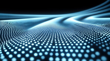 Abstract digital wave pattern of light blue dots.